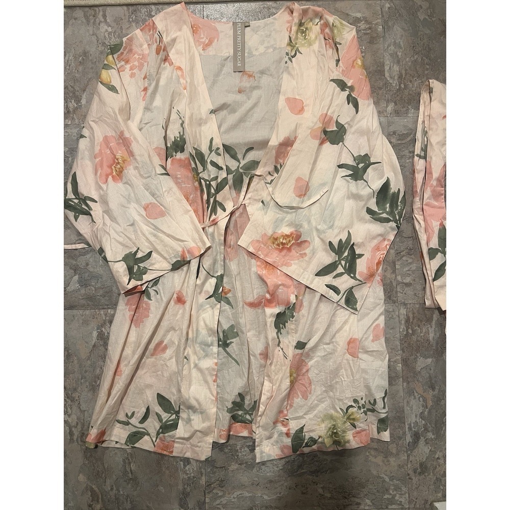 Plum Pretty Sugar Small Oversized Baby Pink Floral Kaftan Robe 100% Cotton Bride